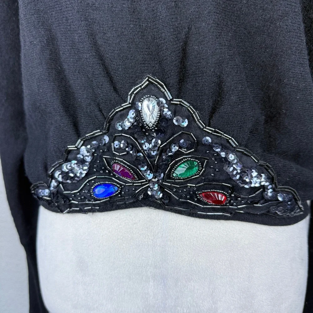 Vintage Le Pull Over Irene Leung Wool Black Mock Neck Beaded Gem Sweater Knit